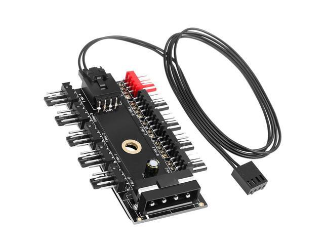 PC Chassis Fan Hub CPU Cooling HUB 10 Port 12V 4 Pin Fan PWM Hub Molex Controller Splitter Adapter Cable w/ Self-sticker for 3Pin / 4Pin...