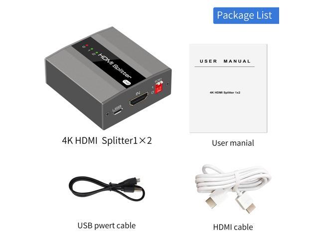 HDMI Splitter 1 in 2 Out,KUYiA 4K Aluminum Ver1.4 HDCP, Powered HDMI Splitter Supports 3D 4K@30HZ Full HD1080P for Xbox PS4 PS3 Fire Stick Roku...
