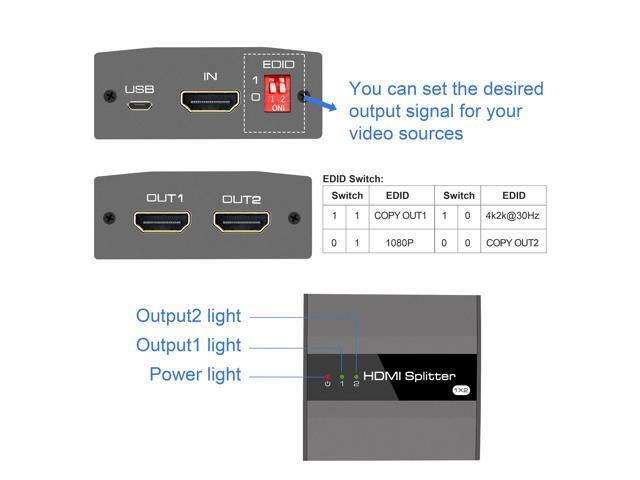 HDMI Splitter 1 in 2 Out,KUYiA 4K Aluminum Ver1.4 HDCP, Powered HDMI Splitter Supports 3D 4K@30HZ Full HD1080P for Xbox PS4 PS3 Fire Stick Roku...