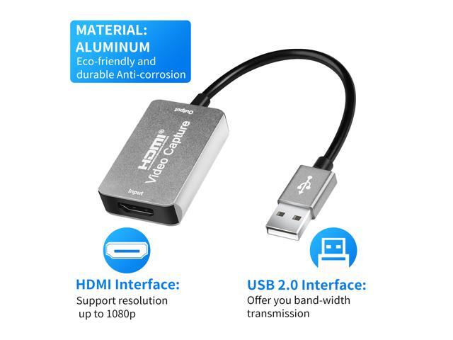 Audio Video Capture Card HDMI to USB, Full HD 1080p 30fps USB 2.0 - Record Directly to Computer for Gaming, Streaming, Teaching, Video Conference...