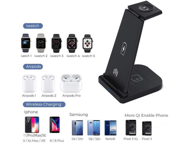Wireless Charger, 3 in 1 Wireless Charging Station for iPhone 12/11pro/SE/Xs AirPods 2/Pro,Wireless Charging Stand for iphone Samsung S20 (Black)