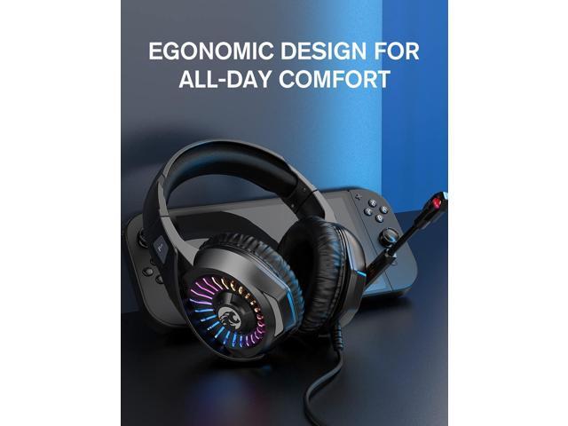 ZIUMIER Gaming Headset with Microphone, Compatible with PS4 PS5 Xbox One PC Laptop, Over-Ear Headphones with LED RGB Light, Noise Canceling Mic,...