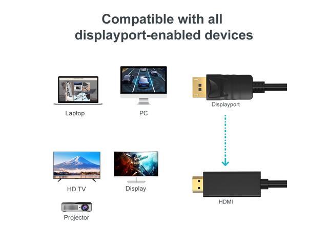 DisplayPort to HDMI 6 Feet Cable, Hannord DP to HDMI Male to Male Adapter 1080P HD Gold-Plated Cord Compatible with Lenovo, HP, ASUS, Dell and...