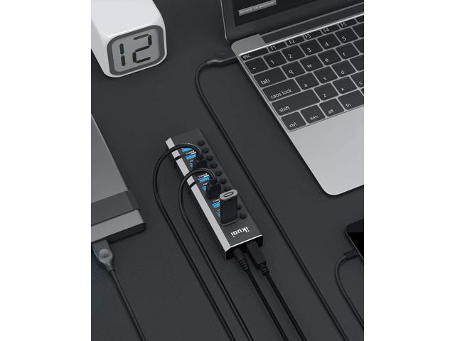 Powered USB Hub 3.0, 10 Port USB 3.0 Data Hub Aluminum USB Splitter with 36W(12V/3A) Power Adapter and Individual On/Off Switches (Black)