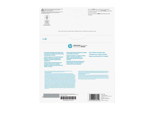 HP Advanced Photo Paper, Glossy, 65 lb, 8 x 10 in., 203 x 254 mm, 25 sheets