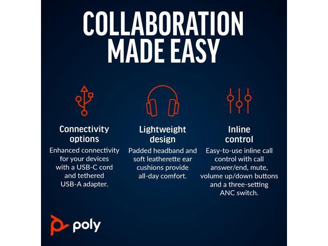 Poly Blackwire 8225 Stereo Microsoft Teams Certified USB-C Headset + USB-C/A Adapter - Microsoft Teams Certification - Stereo - USB Type C - Wired...