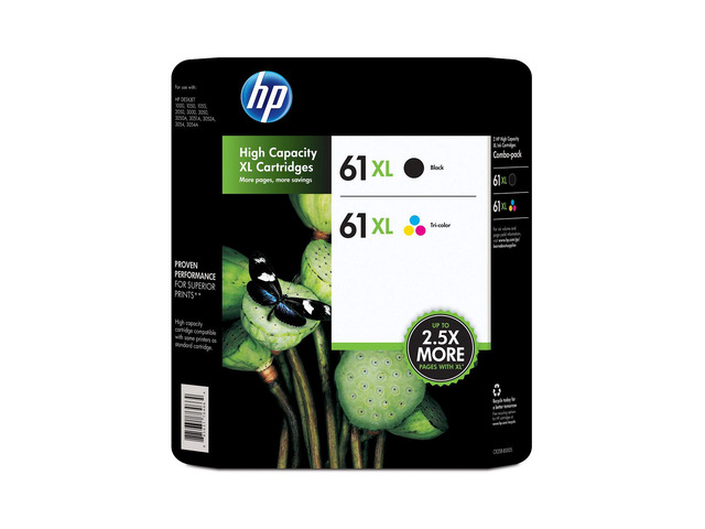 HP 61XL 2-pack High Yield Black/Tri-color Original Ink Cartridges, 1 Black (~360