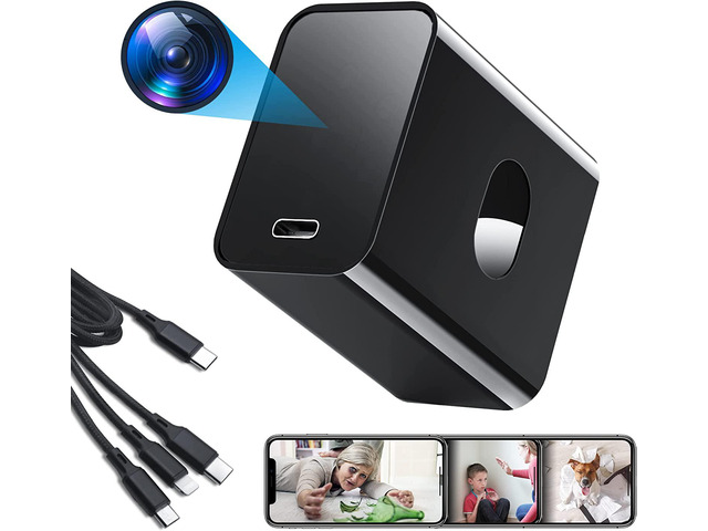 4K Full Hidden Camera WiFi KINGDANS 160° Wide-Angle Spy Camera Charger with TuyaSmart APP Night Vision Nanny Cam Spy Cam with 3-in-1 Charging...