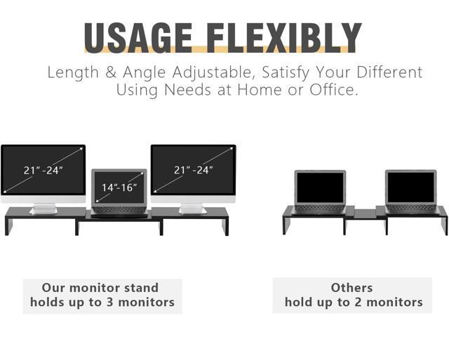 TAVR Dual Monitor Stand Riser Office Desktop Organizer Stand for 2 Monitors, Adjustable Length and Angle 3 Shelf, Extra Long Multifunctional Stand...