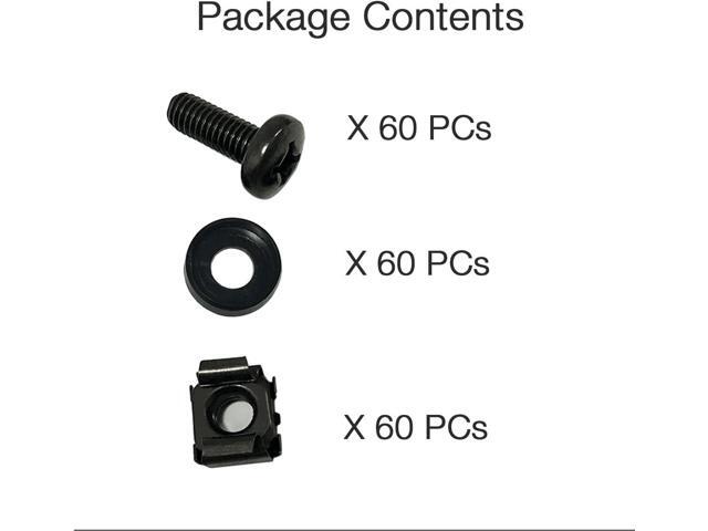 60-Pack M6 x 16mm Screws and Cage Nuts for Server Shelf Cabinets Rack Mount 1U 2U 6U 12U Rack Screw cage nut - Black