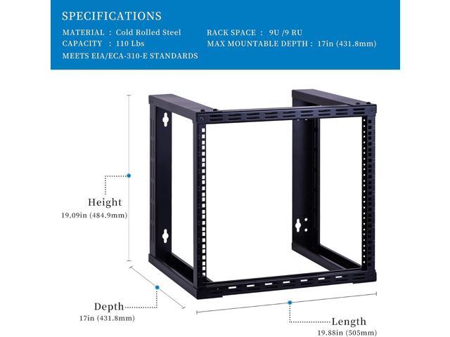 RackPath 9U Wall Mount Rack Open Frame 19in Server Equipment Rack Heavy Duty - 17in Depth