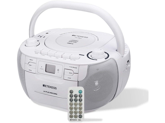 Retekess TR621 CD and Cassette Player Combo, Boombox CD Player(White) for Home, AM/FM, Tape Recording, TF/USB Drive, AC or D Battery Powered,...