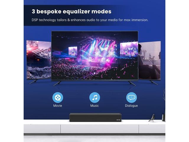 Sound Bar, BESTISAN 50 Watts Soundbar with HDMI, Optical, AUX, USB,Sub Out and Bluetooth Connection, DSP, Bass Adjustable, 16 Inch, Mountable