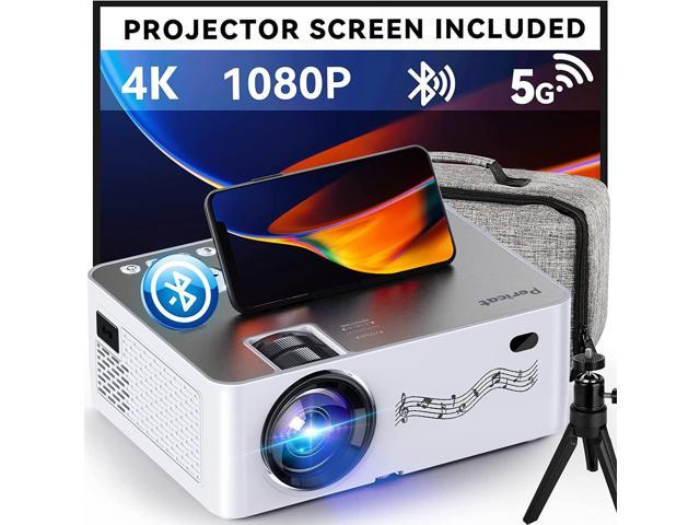 Projector with WiFi and Bluetooth, 5G WiFi, Native 1080P/16000L Video Projector with Screen, 4K Support Outdoor Projector, 350'' Display Phone. photo