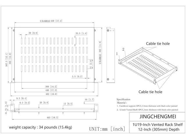 Jingchengmei 1U Disassembled Vented Cantilever Server Rack Mount Shelf 12'(305mm) Depth for 19-Inch Network/AV Equipment Rack and Cabinet(1U12V)