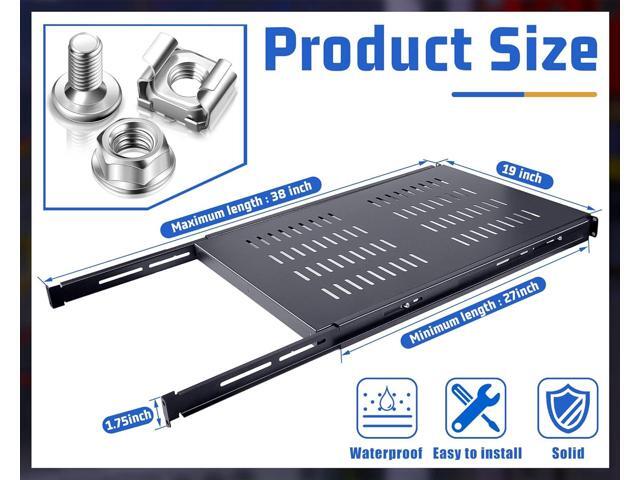 Hortsun 1U Adjustable Rack Mount Shelf Vented Server Rack Drawer 175 lbs 27.5 to 38 Inch Adjustable Mounting Depth Blanking Panel Kit Universal...