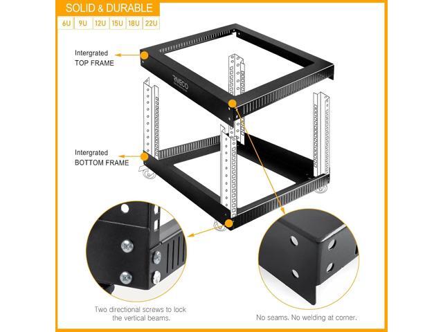 RIVECO 22U Open Frame Server Rack with Wheels- Heavy Duty 4 Post Quick Assembly 19-inch, Stereo Rack Rolling Network Shelf Black