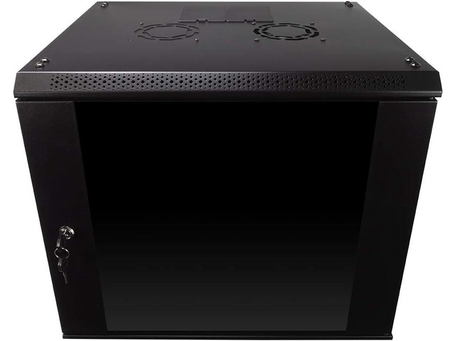 NavePoint 9U Wall Mount Network Server Cabinet for 19 IT Equipment, A/V, Tempered Glass Door & Removable Side Panels, Locks, Fan, 450mm Depth