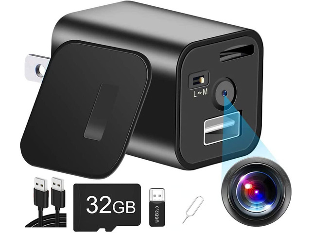 Hidden Camera Charger with 32GB SD Card Mini Spy Camera 1080P HD Spy Camera Nanny Cam for Home Security, Motion Detection for Car, Pet, Office...