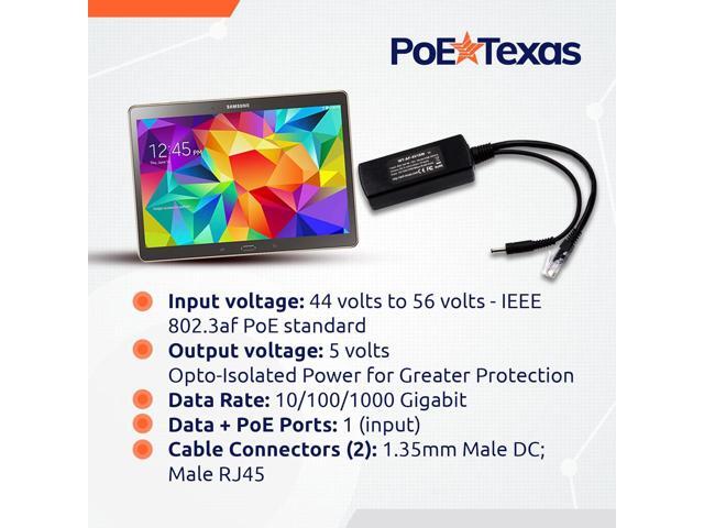 PoE Texas 802.3af Power Over Ethernet PoE Splitter with 5 Volts 10 Watts Output - for 5V Non-PoE Security Camera and Devices Like Foscam, Sonoff,...