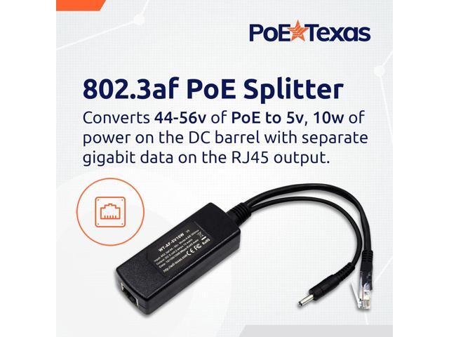 PoE Texas 802.3af Power Over Ethernet PoE Splitter with 5 Volts 10 Watts Output - for 5V Non-PoE Security Camera and Devices Like Foscam, Sonoff,...