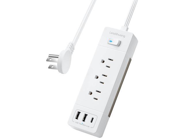 1875W Power Strip Ultra-Flat Plug Extension Cord with USB C Ports, Surge Protector Power Strip with 3 USB 3 AC Outlet, Mountable Flat Extension...