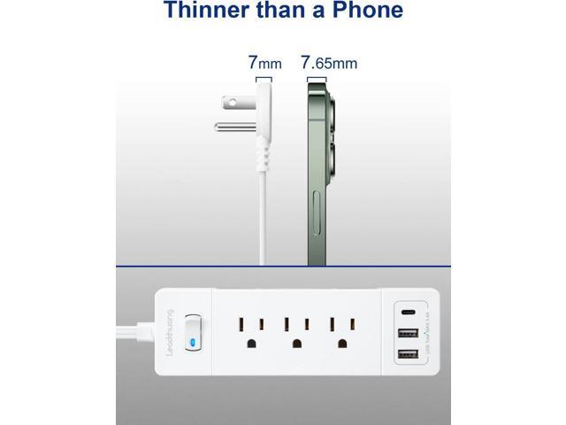 1875W Power Strip Ultra-Flat Plug Extension Cord with USB C Ports, Surge Protector Power Strip with 3 USB 3 AC Outlet, Mountable Flat Extension...