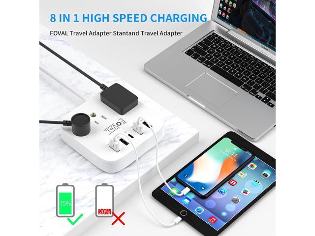 European Travel Plug Adapter, FOVAL EU UK US Power Strip with USB C and 4 USB Ports, 3 AC Outlets, Wall Mountable, 5ft Extension Cord, Compact for...
