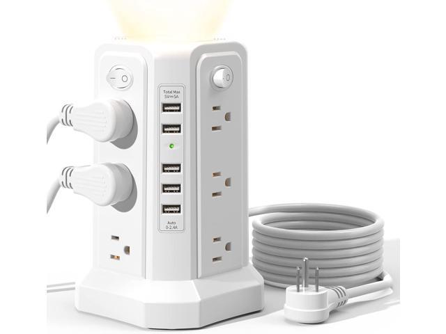 Surge Protector Power Strip Tower with 5 USB Ports and Night Light, 10FT Extension Cord with 12 AC Multiple Outlets, PASSUS Power Tower, Overload...