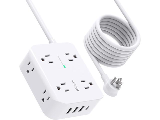 Surge Protector Power Strip 10ft Cord - Flat Plug, Wall Mount, 8 Wide Outlets with 4 USB Ports (1 USB C), Heavy Duty Extension Cord, Charging...
