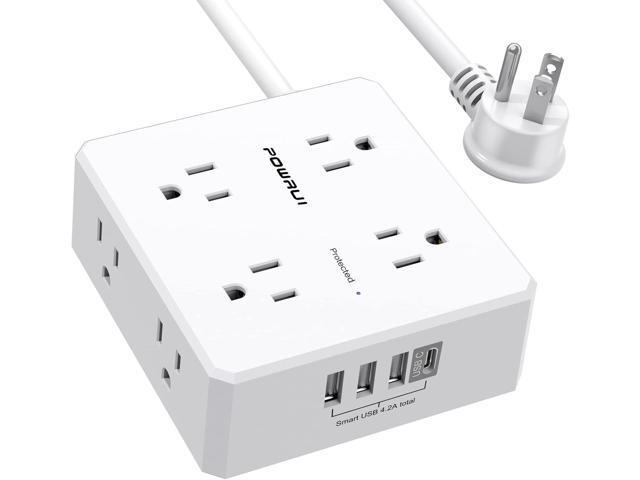 10Ft Surge Protector Power Strip - Flat Plug Extension Cord with 8 Widely Outlets and 4 USB Ports(1 USB C), 3 Side Outlet Extender for Home Office...