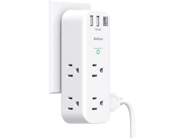 Surge Protector - Outlet Extender with Rotating and Multi Plug with 6 AC 3 USB Ports (1 USB C), 3-Sided Power Strip with Wall Adapter Charger for...