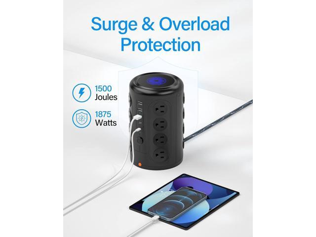 Surge Protector Power Strip 10 FT Cord, TenTrend Power Strip Tower with 16 Outlets and 5 USB Ports (2 USB-C), 1875W 2000J Multi Outlet Tower for...