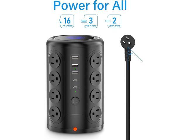 Surge Protector Power Strip 10 FT Cord, TenTrend Power Strip Tower with 16 Outlets and 5 USB Ports (2 USB-C), 1875W 2000J Multi Outlet Tower for...