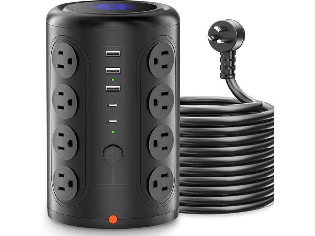 Surge Protector Power Strip 10 FT Cord, TenTrend Power Strip Tower with 16 Outlets and 5 USB Ports (2 USB-C), 1875W 2000J Multi Outlet Tower for...