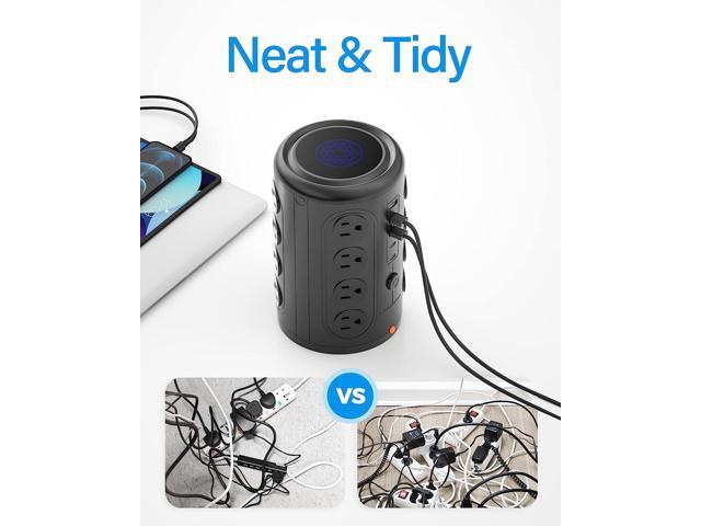 Surge Protector Power Strip 10 FT Cord, TenTrend Power Strip Tower with 16 Outlets and 5 USB Ports (2 USB-C), 1875W 2000J Multi Outlet Tower for...