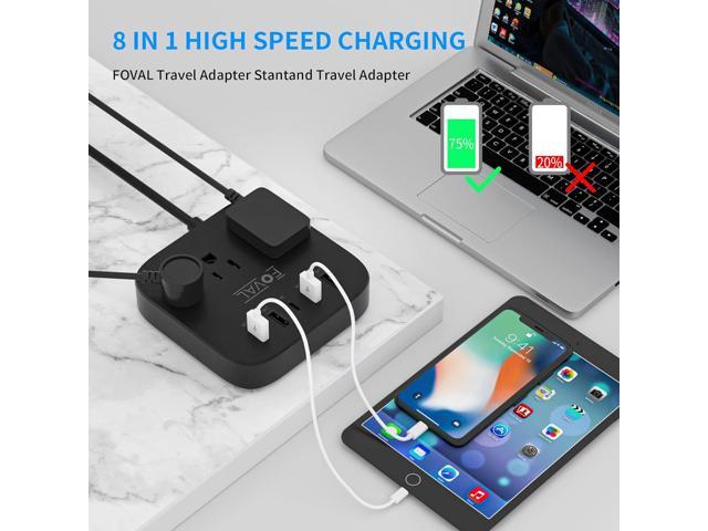 European Travel Plug Adapter, FOVAL EU UK US Power Strip with USB C and 4 USB Ports, 3 AC Outlets, Wall Mountable, 5ft Extension Cord, Compact for...