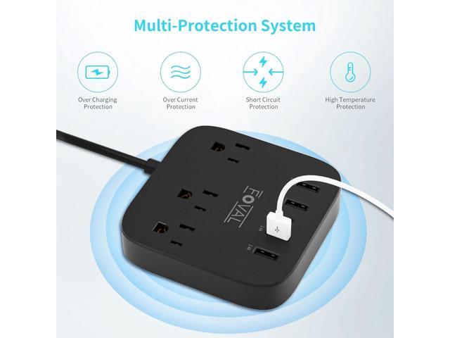 European Travel Plug Adapter, FOVAL EU UK US Power Strip with USB C and 4 USB Ports, 3 AC Outlets, Wall Mountable, 5ft Extension Cord, Compact for...
