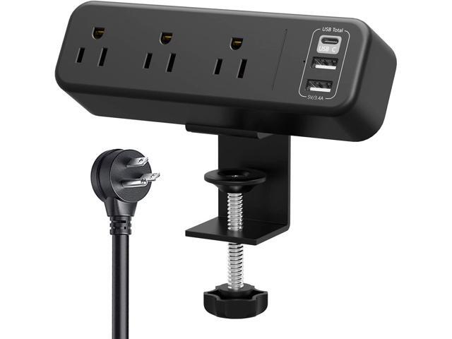 Desk Clamp Power Strip with USB C, 3 Outlet Desktop Mount Power Station Removable Clamp Socket with 6.5 ft Extension Cord, Fit 1.7 inch Tabletop Edge