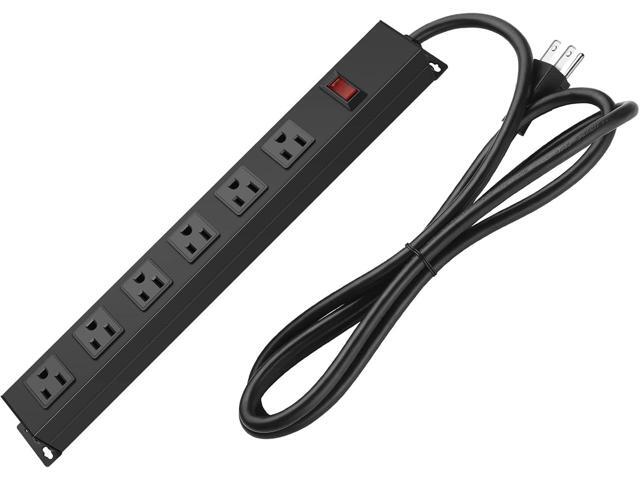 Metal Wall Mount Power Strip, Mountable Power Outlet with 6 AC Outlets, Aluminum Alloy Mount Power Socket with Switch, 6 FT SJT 3/C 14AWG Power...
