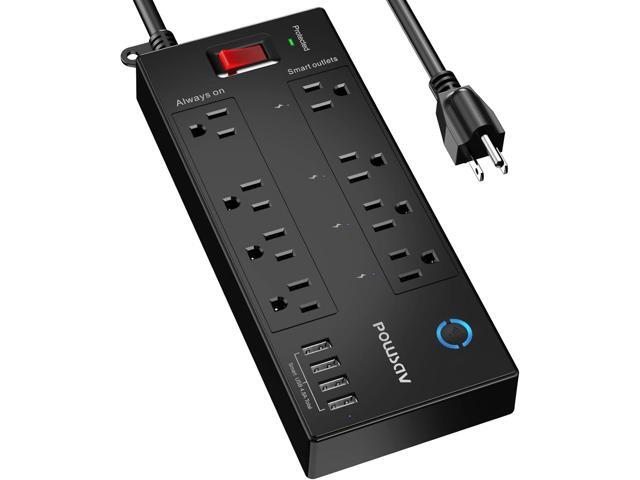 POWSAV 6 Ft WiFi Surge Protector - 8 Outlet Extension Cord with 4 Smart & 4 Always On Outlets, 4 USB Ports, Alexa & Google Home Compatible, Black
