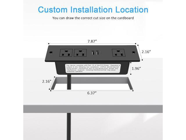 Recessed Power Strip, Furniture Drawer Outlet with 20W PD USB-C & 18W QC3.0 USB-A, Plug in 3 Outlets & USB Ports, Flush Mount 3FT Flat Extension...