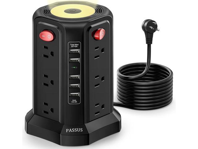 Surge Protector Power Strip Tower with 5 USB Ports and Night Light,10FT Extension Cord with 12 AC Multiple Outlets, PASSUS Power Tower Overload...