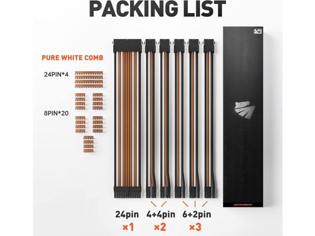 Asiahorse 16AWG Pro Power Supply Sleeved Cable, Internal Power Supplies Extension Cable Kit, 1x24-PIN/ 2x8-PORT (4+4) M/B,3x8-PORT (6+2) PCI-E 30cm...