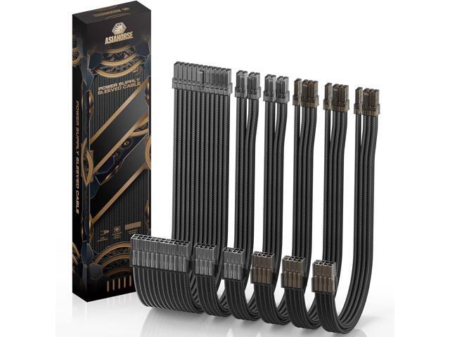 AsiaHorse PSU Cable Extension Kit, 24Pin/4+4 EPS/6+2 PCI-E 16AWG Power Supply Sleeved Cable Kit with Transparent Connector for Two-Way CPU...