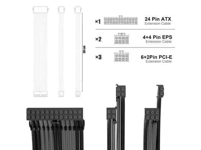 PSU Cable Extension Kit 30CM Length with Two Sets of Cable Combs,1x24Pin/2x8Pin(4+4)/3x8Pin(6P+2P) PC Sleeved Cable for ATX Power Supply...
