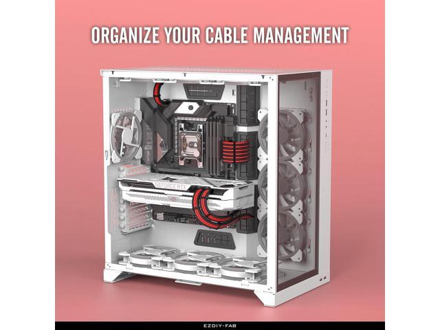 EZDIY-FAB PSU Cable Extension kit Sleeved Cable Custom Power Supply Sleeved Extension 16 AWG 24-PIN 8-PIN 6-PIN 4+4-PIN with Combs- Black/Red