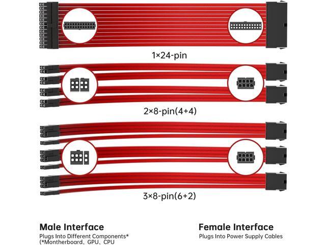 ASIAHORSE Power Supply Sleeved Cable, 16AWG PSU Cables Internal Power Supplies Extension Cables 1x24Pin/2x4+4 EPS/3x6+2 PCI-E, 30cm Length with...