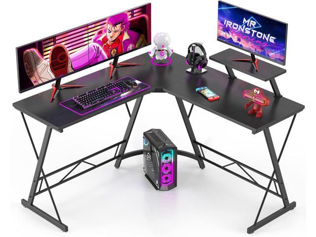 Mr IRONSTONE L Shaped Gaming Desk Corner Computer Desk, Home Office Desks Writing Workstation with Large Monitor Stand, Easy to Assemble (Black,51.