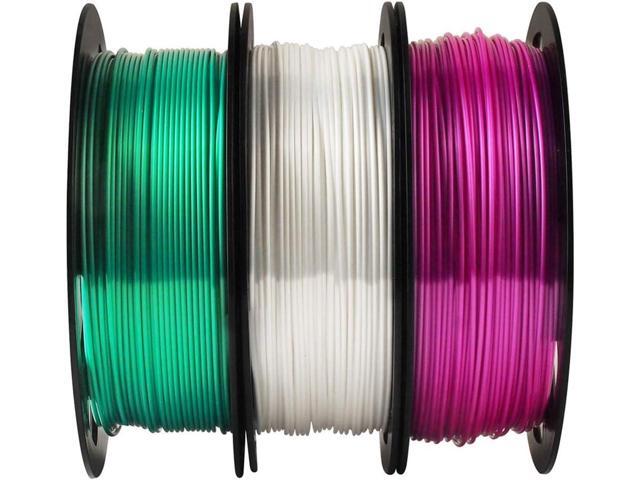 MIKA3D 3D Printer PLA Filament Bundle Shiny Silk Emerald Green Pearl White Purple - 1.75mm 3D Printing Material Each Spool 0.5kg Total 3 Spools.